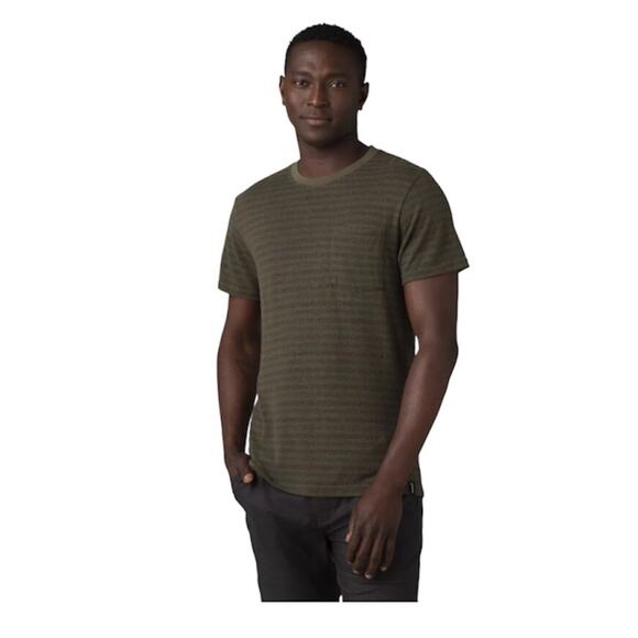NWT Prana Cardiff Short Sleeve Pocket T-Shirt Green Stripe Size XL - Picture 1 of 6